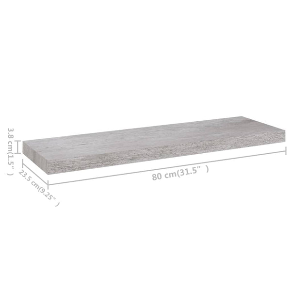 Betongraues schwebendes Wandregal Chan 80x23,5x3,8cm (MDF)
