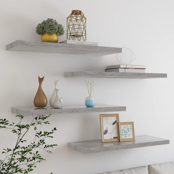 Betongraue schwebende Wandregale Chan 80x23,5x3,8cm (4 Stück MDF)