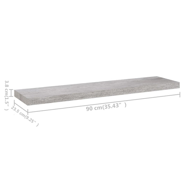 Betongraue schwebende Wandregale Chan 90x23,5x3,8cm (2 Stk. MDF)