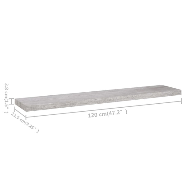 Betongraue schwebende Wandregale Chan 120x23,5x3,8cm (4 Stück MDF)