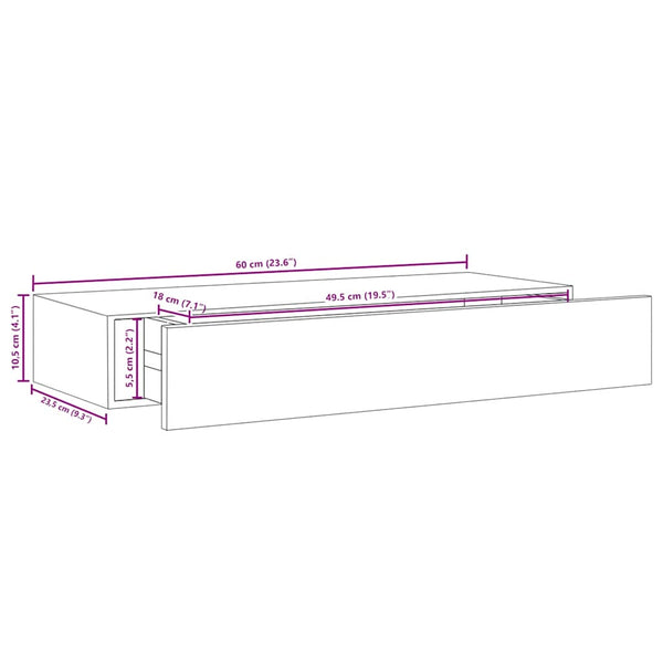Czank 60x23,5x10cm weißes Wandregal (2 Stück MDF)
