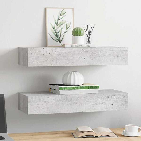 Wandregale Czank aus MDF, betongrau, 60x23,5x10cm (2 Stück)