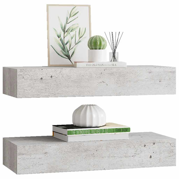 Wandregale Czank aus MDF, betongrau, 60x23,5x10cm (2 Stück)