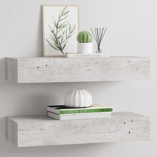Wandregale Czank aus MDF, betongrau, 60x23,5x10cm (2 Stück)