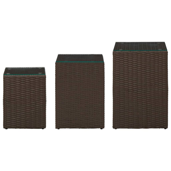 Braune Beistelltische Niko (3er Set Glasplatte Polyrattan)
