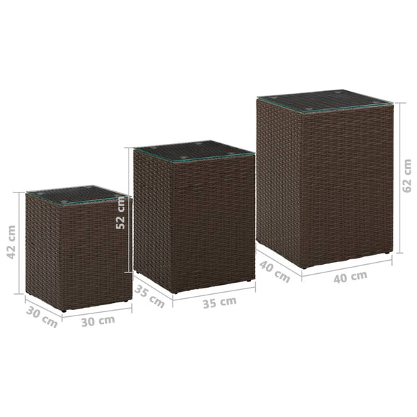 Braune Beistelltische Niko (3er Set Glasplatte Polyrattan)