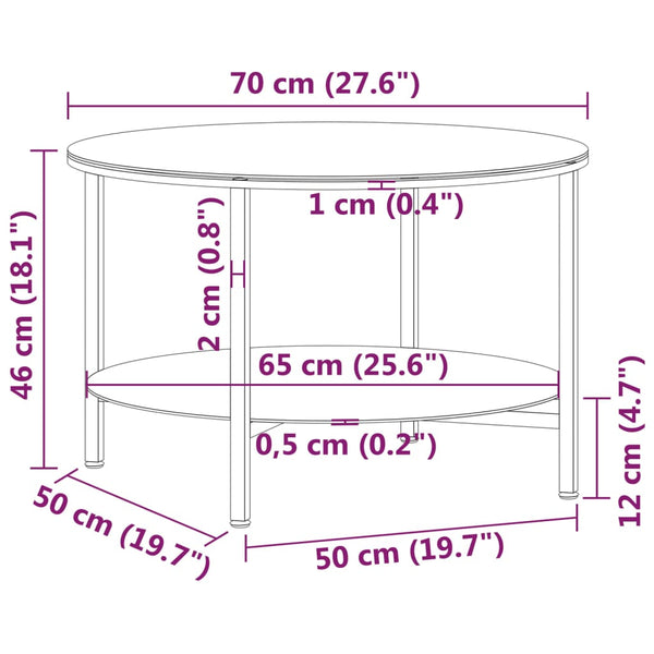 70 cm transparenter und schwarzer Teetisch Cristin (gehärtetes Glas)