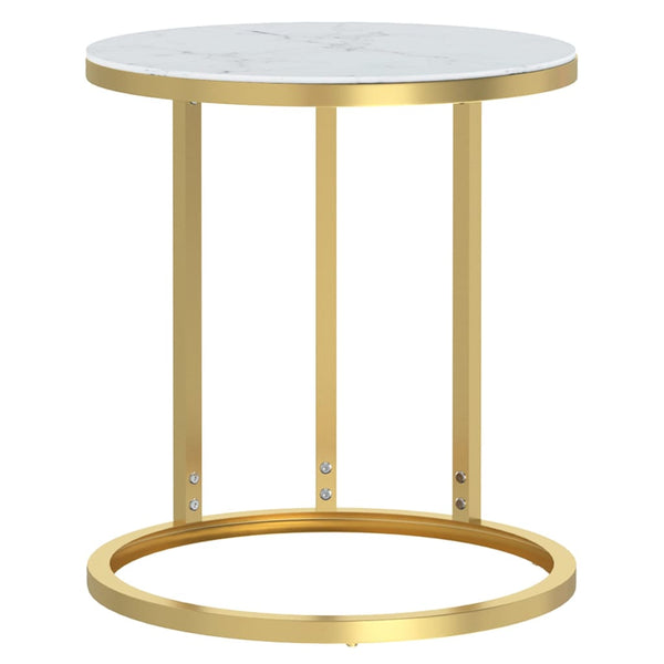 Gold- und weißer Marmor-Beistelltisch Ragan 45cm (gehärtetes Glas)