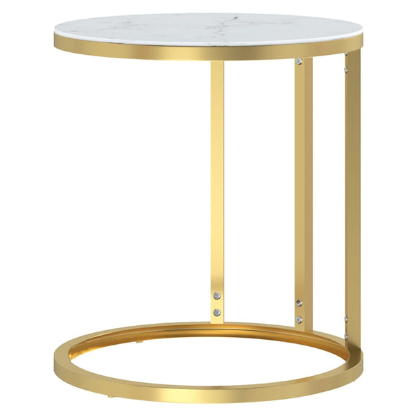 Gold- und weißer Marmor-Beistelltisch Ragan 45cm (gehärtetes Glas)