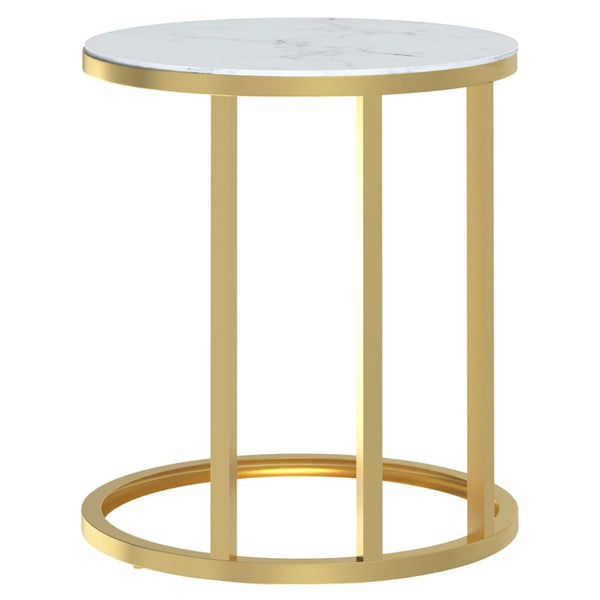 Gold- und weißer Marmor-Beistelltisch Ragan 45cm (gehärtetes Glas)