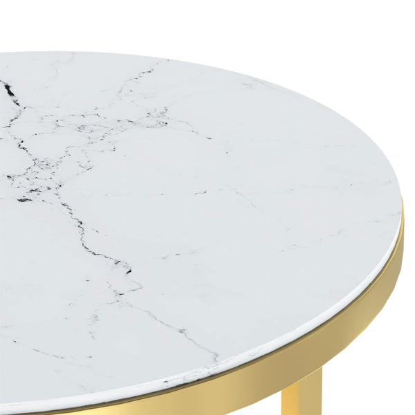 Gold- und weißer Marmor-Beistelltisch Ragan 45cm (gehärtetes Glas)
