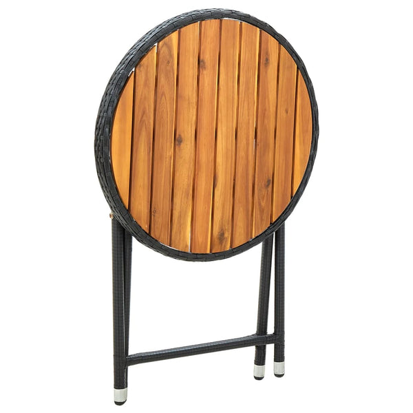 Schwarzer Teetisch Herro 60 cm (Polyrattan und Akazienholz)