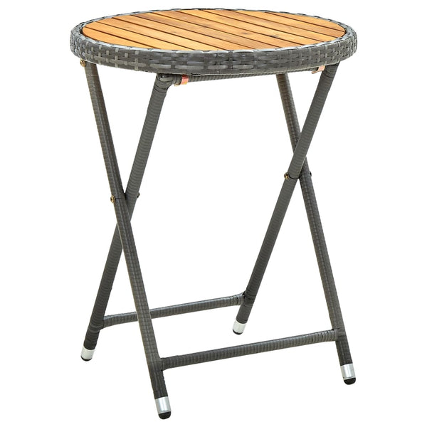 Grauer Teetisch Herro 60 cm (Polyrattan und Akazienholz)