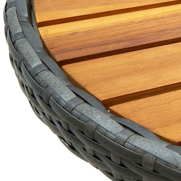 Grauer Teetisch Herro 60 cm (Polyrattan und Akazienholz)