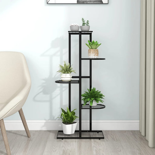 Schwarzer Blumenständer Minadora 43x22x98cm (5-stöckig, Metall)