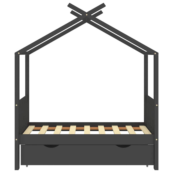Harmaa lasten sängynrunko laatikolla Kalit 70x140cm (mänty)