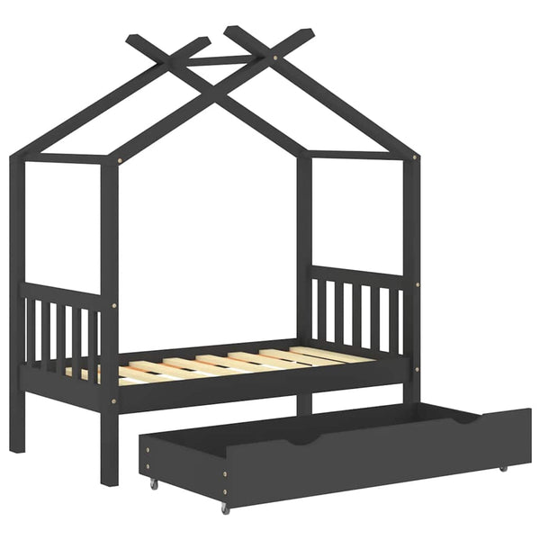 Harmaa lasten sängynrunko laatikolla Kalit 70x140cm (mänty)