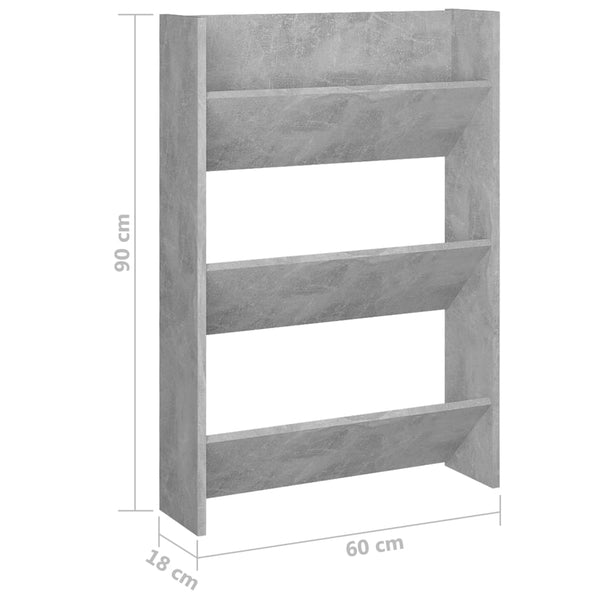 Betoninharmaa seinäkenkäkaappi Mesaros 60x18x90cm (lastulevy)