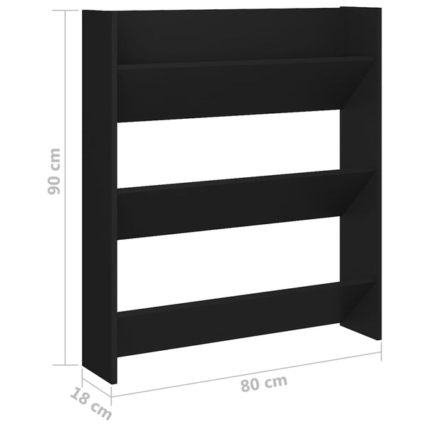Schwarzer Wandschuhschrank Mesaros 80x18x90cm (Holz)
