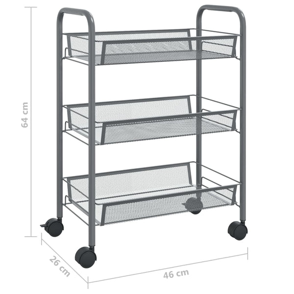 Grauer Küchenwagen Melchior 46x26x64cm (3-lagig, Eisen)