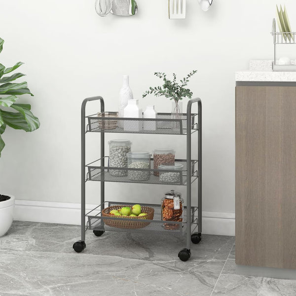 Grauer Küchenwagen Melchior 46x26x64cm (3-lagig, Eisen)