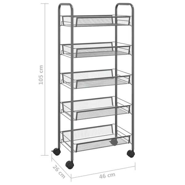Grauer Küchenwagen Melchior 46x26x105cm (5-stöckig, Eisen)