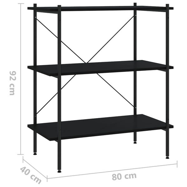 Schwarzes Regal Pierre 80x40x92cm (3-stöckig)