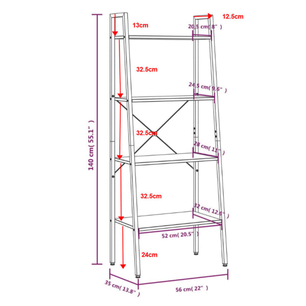 Schwarzes Standregal Erzebet 56x35x140cm (4-etagig)