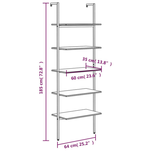 Schwarzes schräges Regal Crivita 64x35x185cm (5-stöckig)