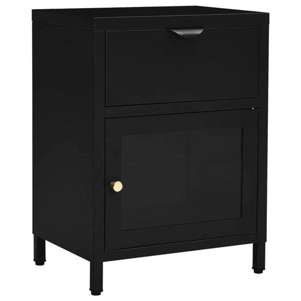 Nachttisch Molidul Schwarz 40x30x54,5cm (Stahl und Glas)