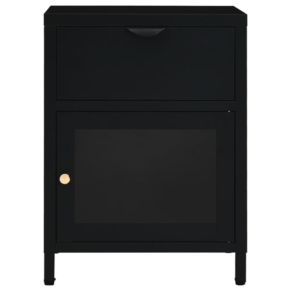 Nachttisch Molidul Schwarz 40x30x54,5cm (Stahl und Glas)