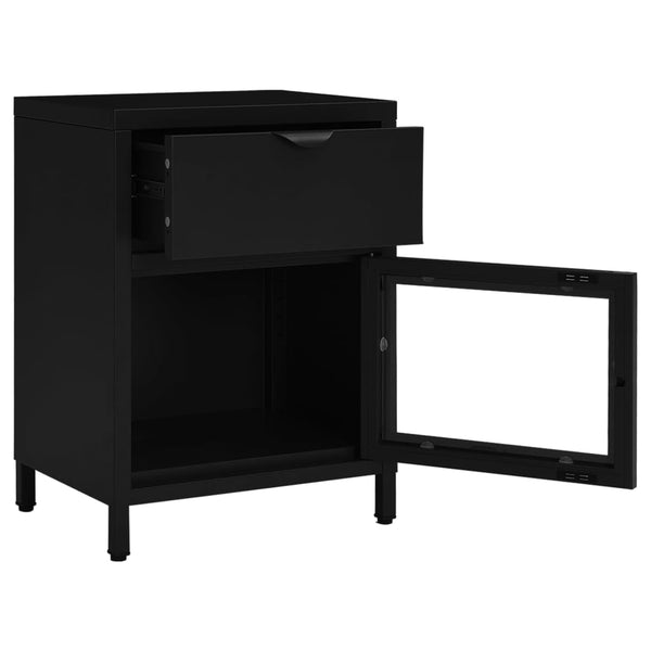 Nachttisch Molidul Schwarz 40x30x54,5cm (Stahl und Glas)