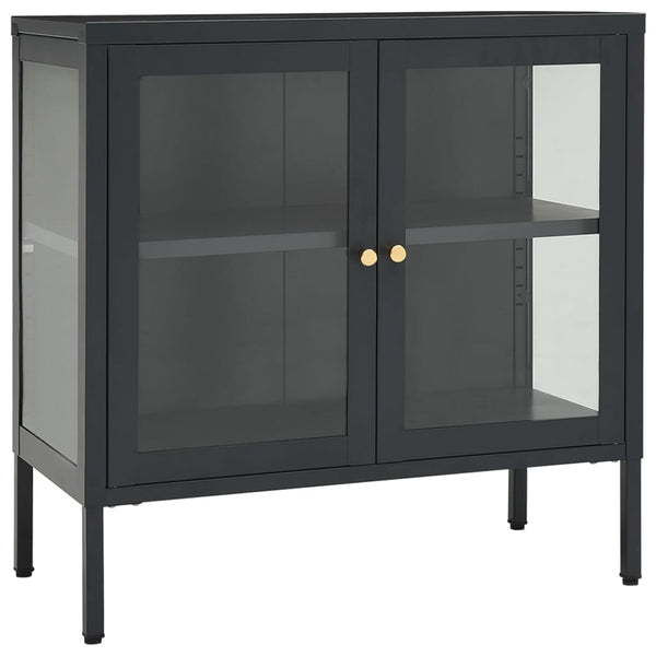 Anthrazitfarbenes Sideboard Kazzi 70x35x70cm (Stahl und Glas)