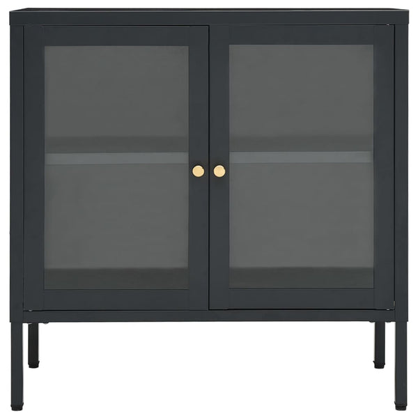 Anthrazitfarbenes Sideboard Kazzi 70x35x70cm (Stahl und Glas)
