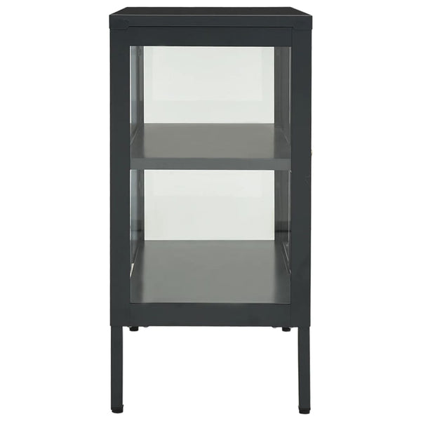 Anthrazitfarbenes Sideboard Kazzi 70x35x70cm (Stahl und Glas)
