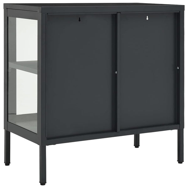 Anthrazitfarbenes Sideboard Kazzi 70x35x70cm (Stahl und Glas)
