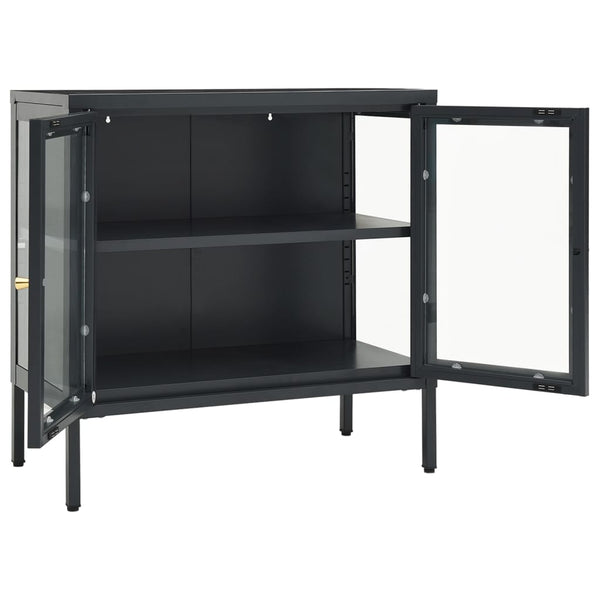 Anthrazitfarbenes Sideboard Kazzi 70x35x70cm (Stahl und Glas)