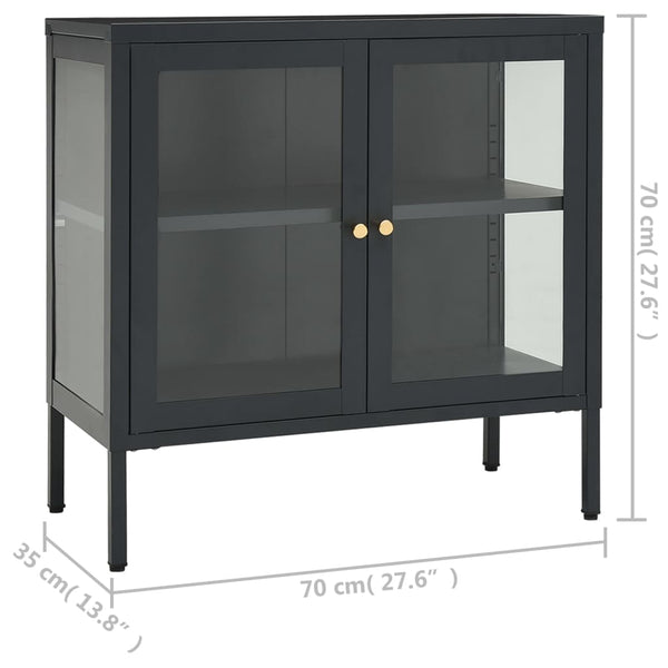 Anthrazitfarbenes Sideboard Kazzi 70x35x70cm (Stahl und Glas)