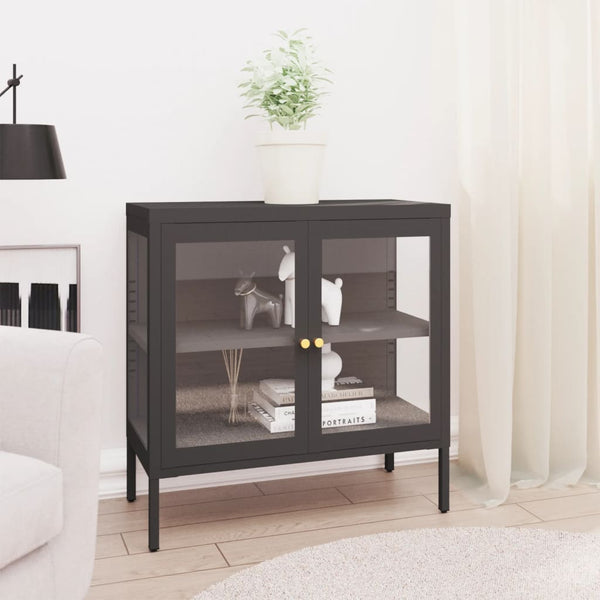 Anthrazitfarbenes Sideboard Kazzi 70x35x70cm (Stahl und Glas)