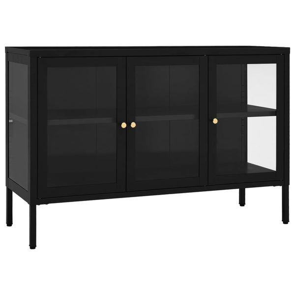 Schwarzes Sideboard Zeidula 105x35x70cm (Stahl und Glas)