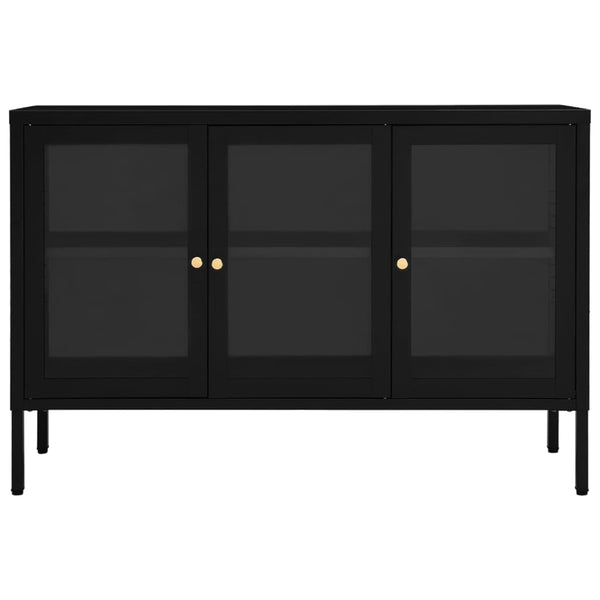 Schwarzes Sideboard Zeidula 105x35x70cm (Stahl und Glas)