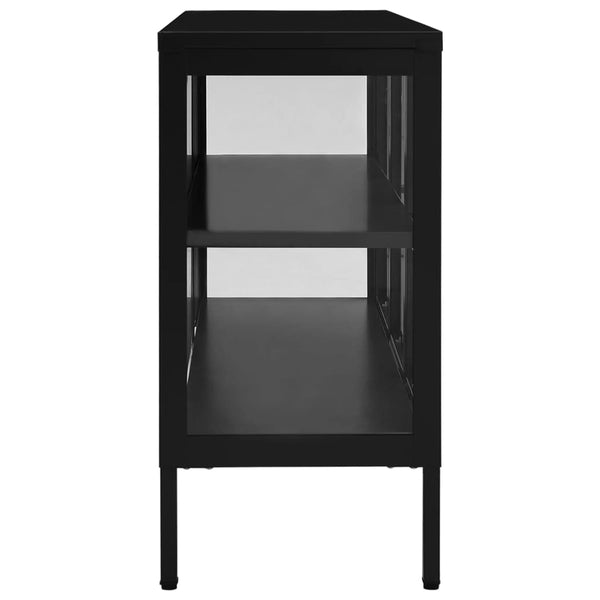 Schwarzes Sideboard Zeidula 105x35x70cm (Stahl und Glas)