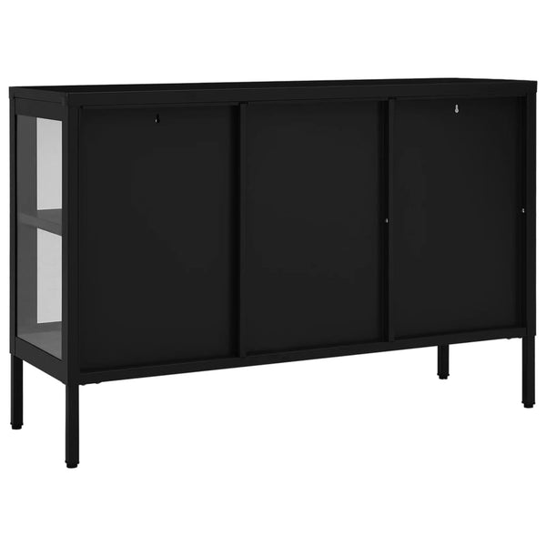 Schwarzes Sideboard Zeidula 105x35x70cm (Stahl und Glas)