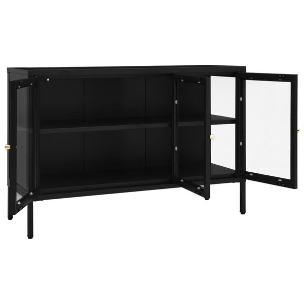 Schwarzes Sideboard Zeidula 105x35x70cm (Stahl und Glas)