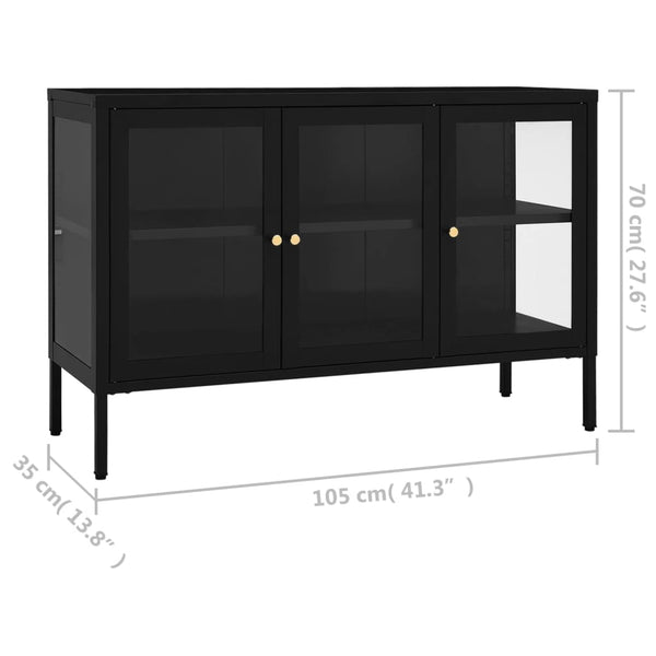 Schwarzes Sideboard Zeidula 105x35x70cm (Stahl und Glas)