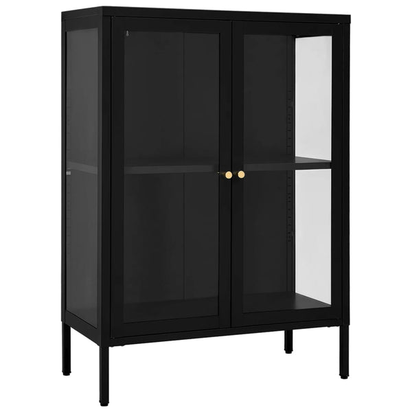 Schwarze Kommode Sarbana 75x35x105cm (Stahl und Glas)