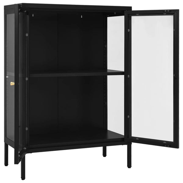 Schwarze Kommode Sarbana 75x35x105cm (Stahl und Glas)