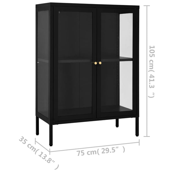 Schwarze Kommode Sarbana 75x35x105cm (Stahl und Glas)