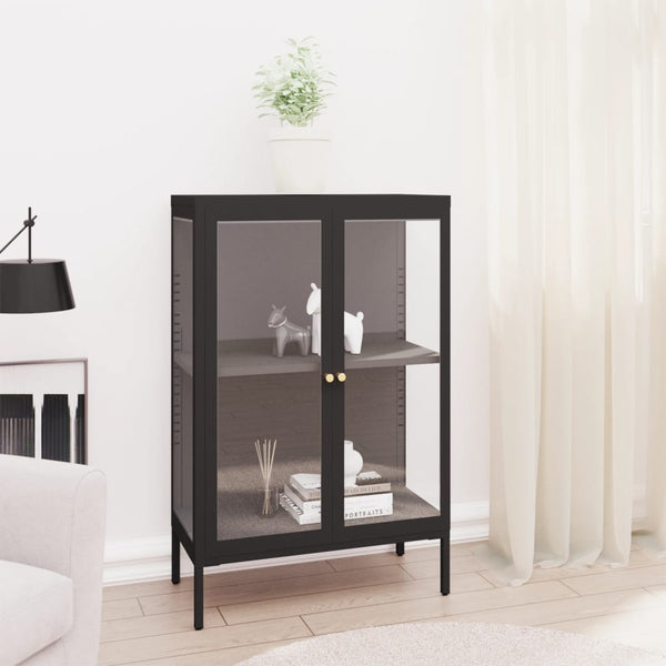 Schwarze Kommode Sarbana 75x35x105cm (Stahl und Glas)