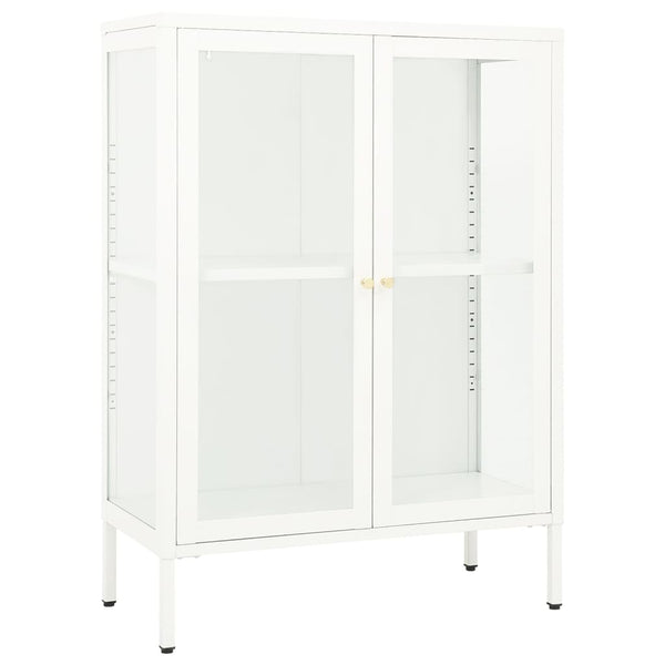 Weißes Sideboard Sarbana 75x35x105cm (Stahl und Glas)